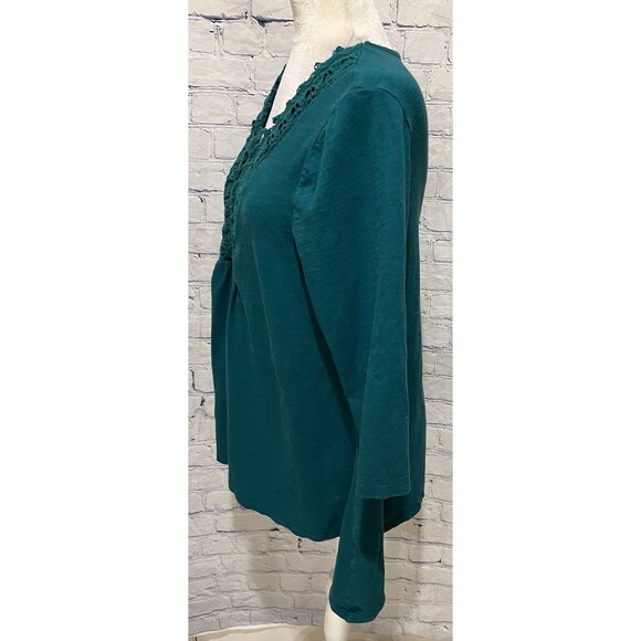 Chico's Top Lace Front Trim Teal Color 3/4 Sleeve Size 2/L/12 - Picture 3 of 7